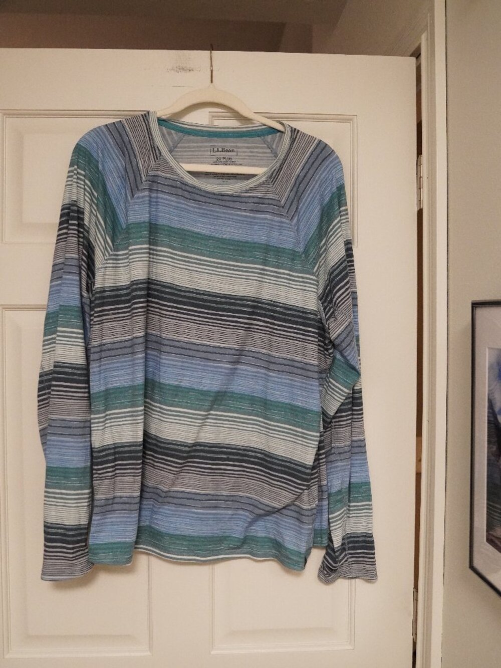 L.L.Bean Blue Green Striped Sun Smart Long Sleeve Tee 2X Plus